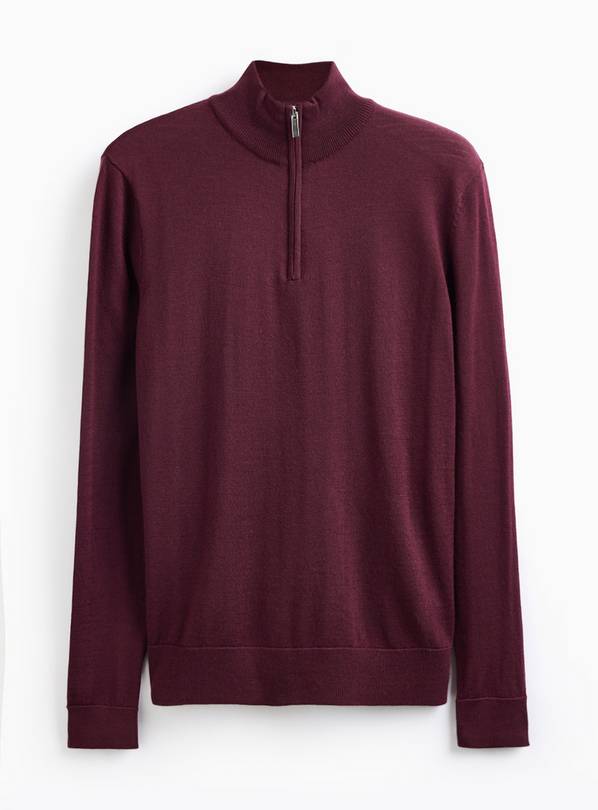 Dark Red Merino Wool Quarter Zip Jummper M